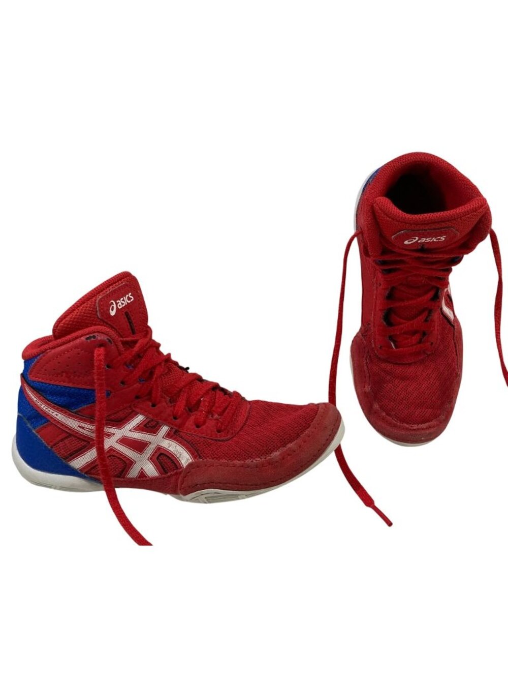 ASICS Matflex Wrestling Shoes Red Blue High Top Youth Boys 1 Athletic Sneakers